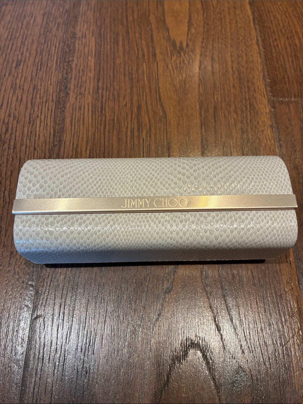 Jimmy Choo Cream Textured Sunglasses Case with Gold Accent